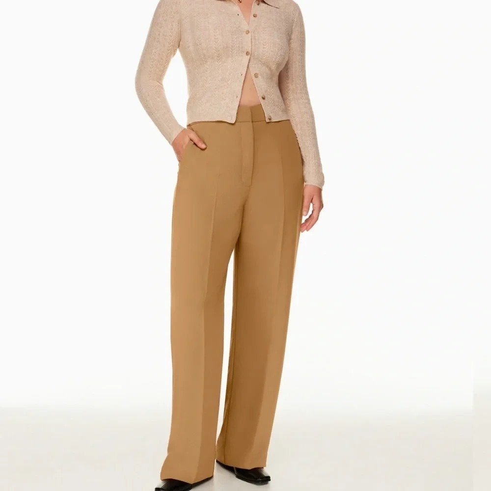 Wilfred Aritzia Alanya Pants Crepe Wide Leg Trousers Tan Brown Sz 12 Workwear
